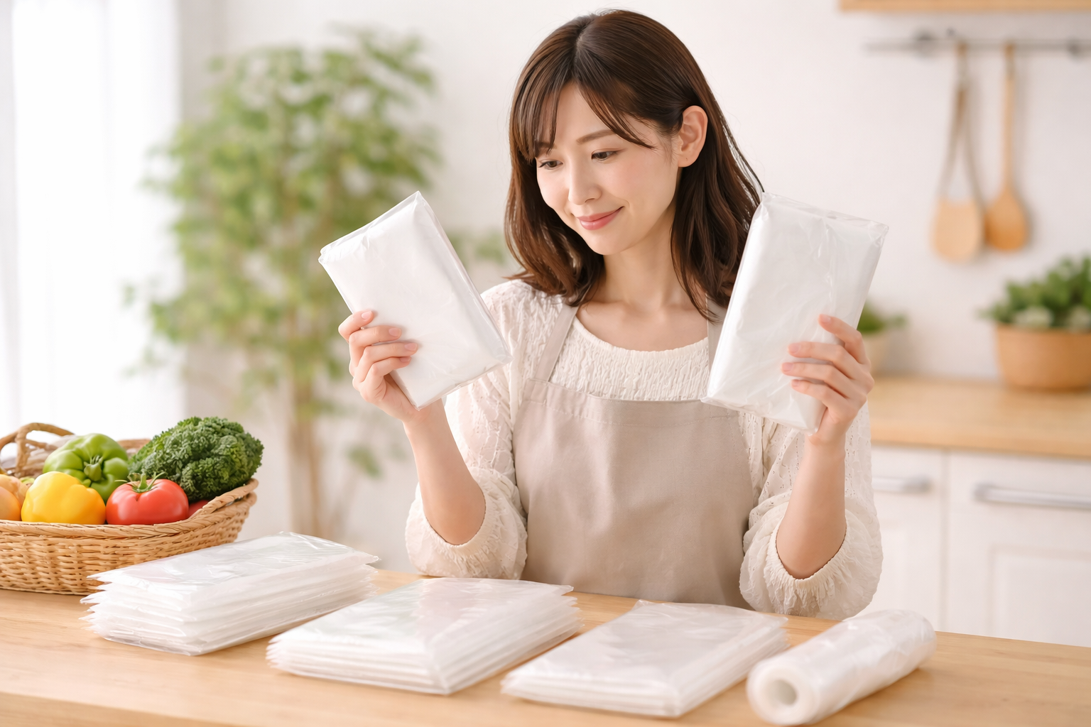 ポリ袋を選ぶ女性