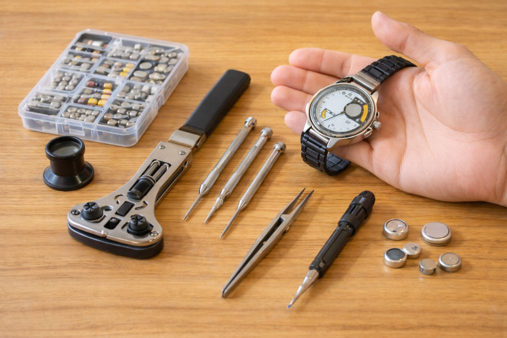 時計の電池交換で使われる基本工具一覧